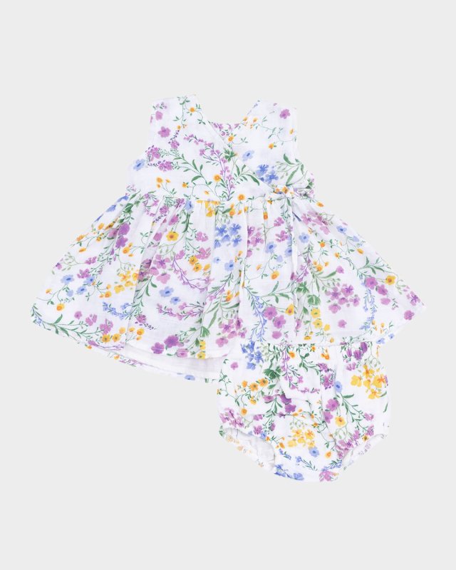 Girl's Cottage Climbing Floral-Print Dress W/ Bloomers & Headband, Size Newbor